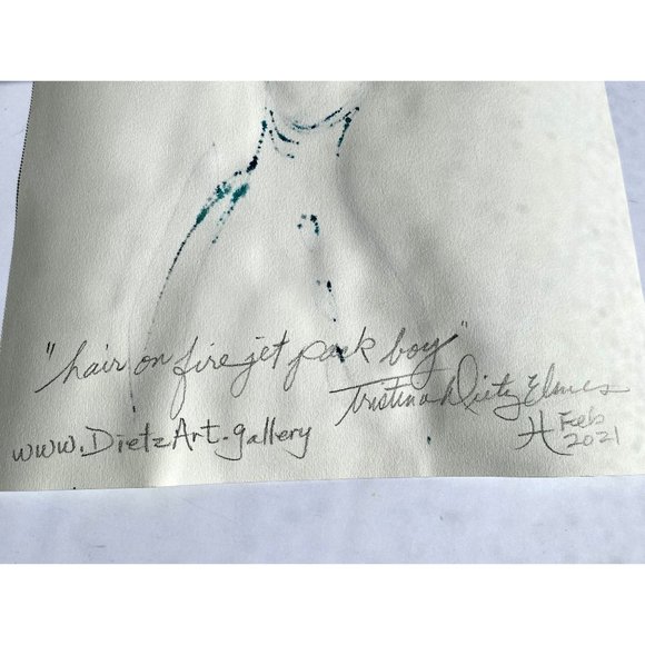 Hair On Fire Jet Pack Boy - Original Art Handmade Mixed Media Painting 11"x14" - Picture 3 of 4